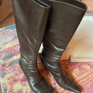 Jimmy Choo Dark Brown Leather Heeled Boots- 2in heels